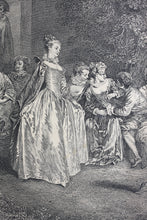 Load image into Gallery viewer, Antoine Watteau, after. Venetian festivals. Engraving by Laurent Cars. 1732.

