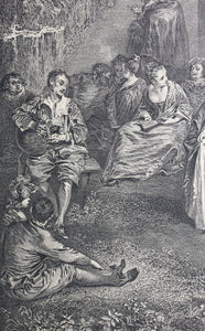 Antoine Watteau, after. Venetian festivals. Engraving by Laurent Cars. 1732.