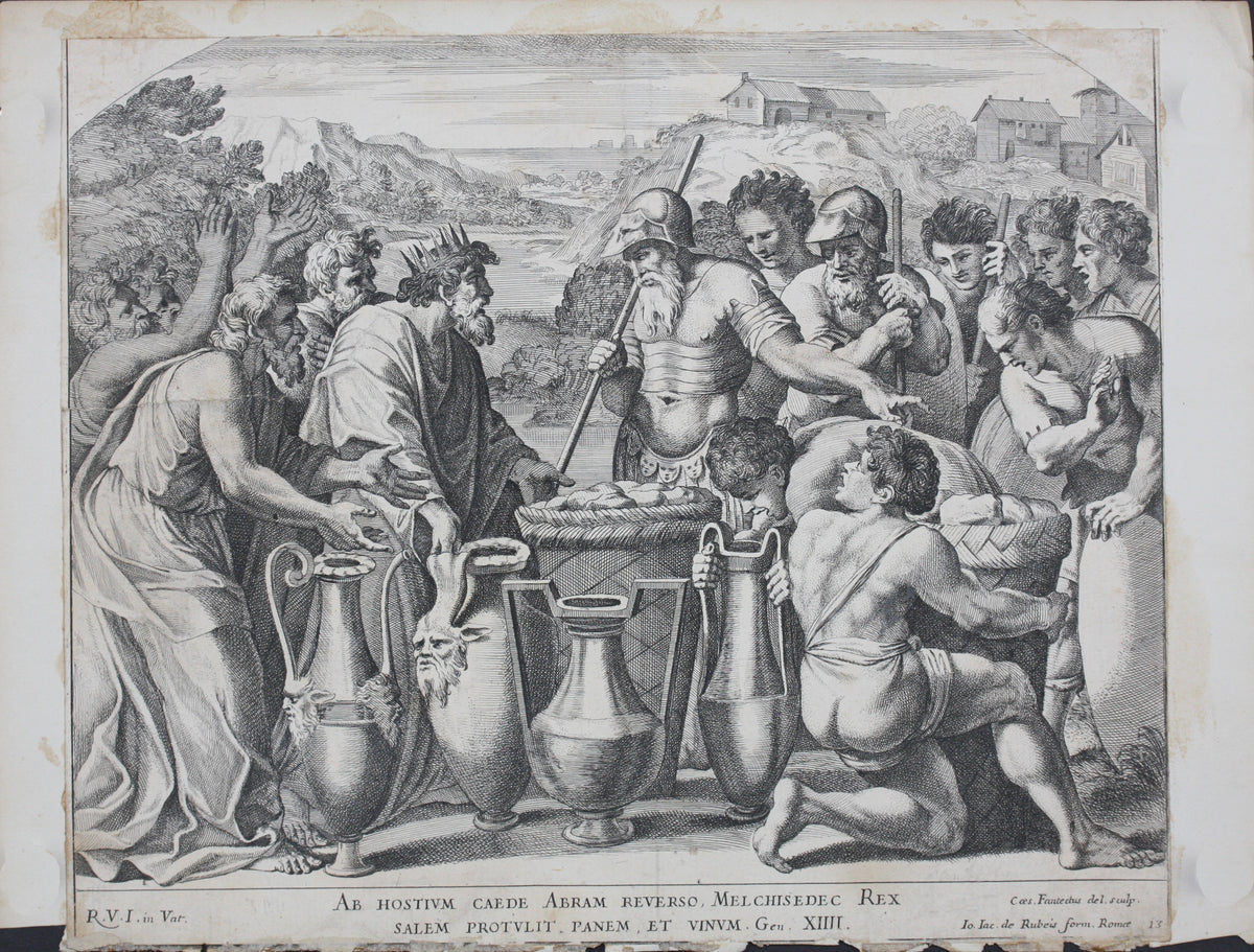 Raphael, after. Melchizedek offering bread and wine to Abraham. Engrav ...