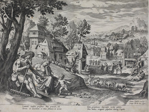 Maarten de Vos, after. Lamech and his family. Engraving by Jan Sadeler I. 1586.