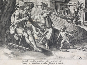 Maarten de Vos, after. Lamech and his family. Engraving by Jan Sadeler I. 1586.
