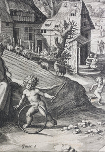 Maarten de Vos, after. Lamech and his family. Engraving by Jan Sadeler I. 1586.