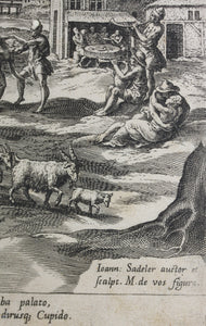 Maarten de Vos, after. Lamech and his family. Engraving by Jan Sadeler I. 1586.