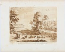 Load image into Gallery viewer, Claude Lorrain, after. A Landscape, with Cattle passing a Ford. Etching by Richard Earlom. 1775.
