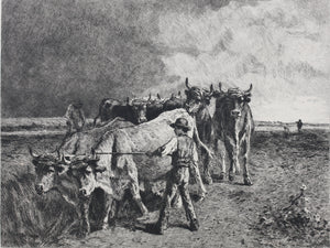 Constant Troyon, after. Oxen Ploughing. Engraving by Charles Courtry. 1860.