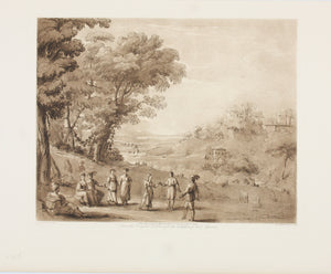 Claude Lorrain, after. A Landscape with dancing Peasants. Etching by Richard Earlom. 1807.