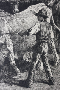 Constant Troyon, after. Oxen Ploughing. Engraving by Charles Courtry. 1860.