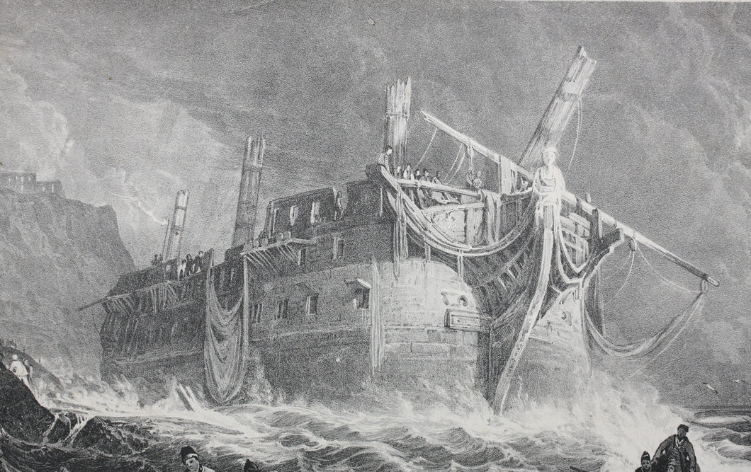 Samuel Prout, after. An Indiaman Ashore. Engraving by James Duffield Harding. 1823.