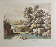 Load image into Gallery viewer, Claude Lorrain, after. A View of a mountainous and rocky Country. Etching by Richard Earlom. Hand-colored. 1775.
