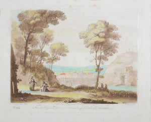 Claude Lorrain, after. Christ and Mary Magdalene. Etching by Richard Earlom. Hand-colored. 1777.