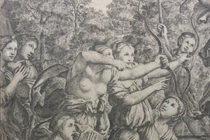 Domenichino, after. Diana and her Nymphs. Etching by Giovanni Francesco Venturini. XVII - XVIII C.