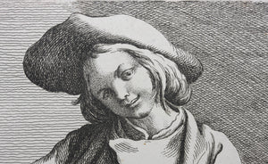 Edme Bouchardon, after.  The Hurdy-gurdy Player.  Etching by Anne Claude de Caylus. 1742.