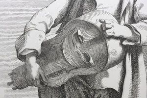Edme Bouchardon, after.  The Hurdy-gurdy Player.  Etching by Anne Claude de Caylus. 1742.