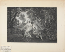 Load image into Gallery viewer, ﻿Benno Friedrich Törmer, after. Two bathing nymphs surprised by a satyr. Engraving by Moritz Edwin Kluge. 1836.
