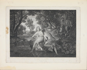 ﻿Benno Friedrich Törmer, after. Two bathing nymphs surprised by a satyr. Engraving by Moritz Edwin Kluge. 1836.