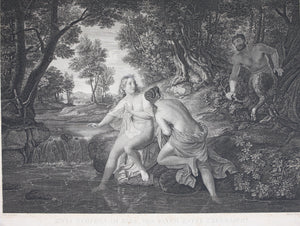 ﻿Benno Friedrich Törmer, after. Two bathing nymphs surprised by a satyr. Engraving by Moritz Edwin Kluge. 1836.