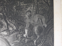 Load image into Gallery viewer, ﻿Benno Friedrich Törmer, after. Two bathing nymphs surprised by a satyr. Engraving by Moritz Edwin Kluge. 1836.
