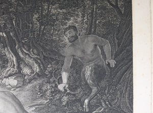 ﻿Benno Friedrich Törmer, after. Two bathing nymphs surprised by a satyr. Engraving by Moritz Edwin Kluge. 1836.