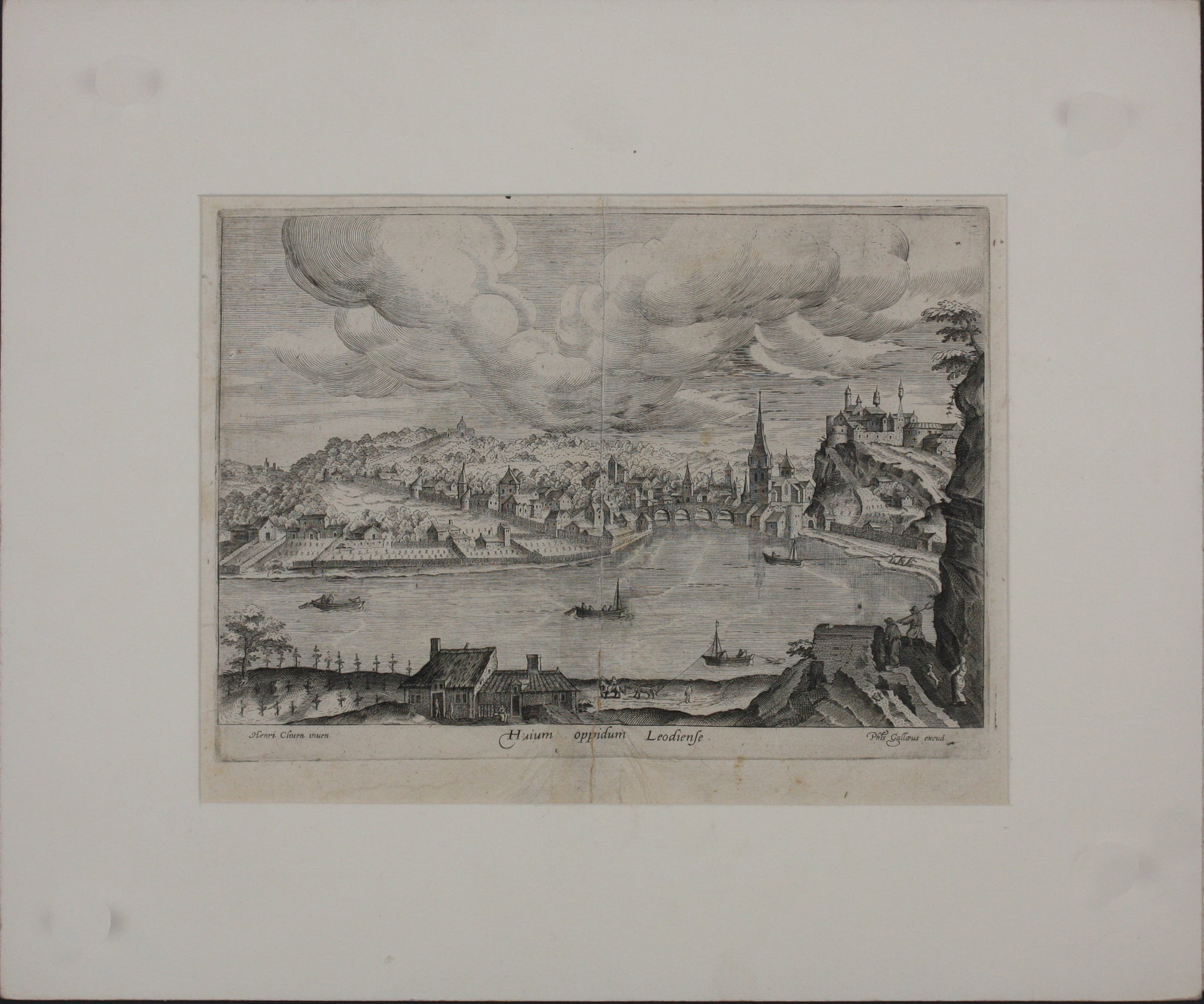 Hendrick van Cleve III, after. View of Liège.Engraving by Philips