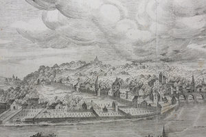 Hendrick van Cleve III, after. View of Liège.Engraving by Philips Galle. 1557-1612.
