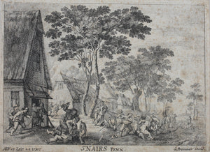 Pieter Snayers, after. A Village Scene with Peasants Fighting. etching Anton Joseph Prenner