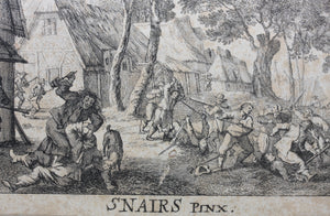 Pieter Snayers, after. A Village Scene with Peasants Fighting. etching Anton Joseph Prenner