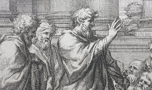 Raphael, after. Saint Paul preaching to the Corinthians. Etching by Gérard Audran. XVII C.