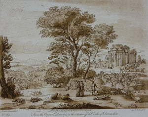 Claude Lorrain, after. Landscape with Jacob, Rachel and Leah at the Well. Etching by Richard Earlom. 1776.