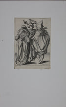Load image into Gallery viewer, Jacques de Gheyn II. A Woman Dressed Festively, A Man In A Cape And A Masked Man. Engraving. 1595-1596.
