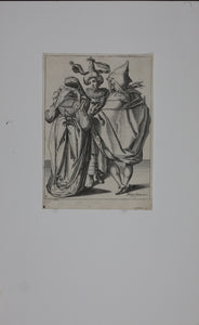 Jacques de Gheyn II. A Woman Dressed Festively, A Man In A Cape And A Masked Man. Engraving. 1595-1596.