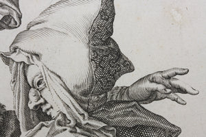 Jacques de Gheyn II. A Woman Dressed Festively, A Man In A Cape And A Masked Man. Engraving. 1595-1596.