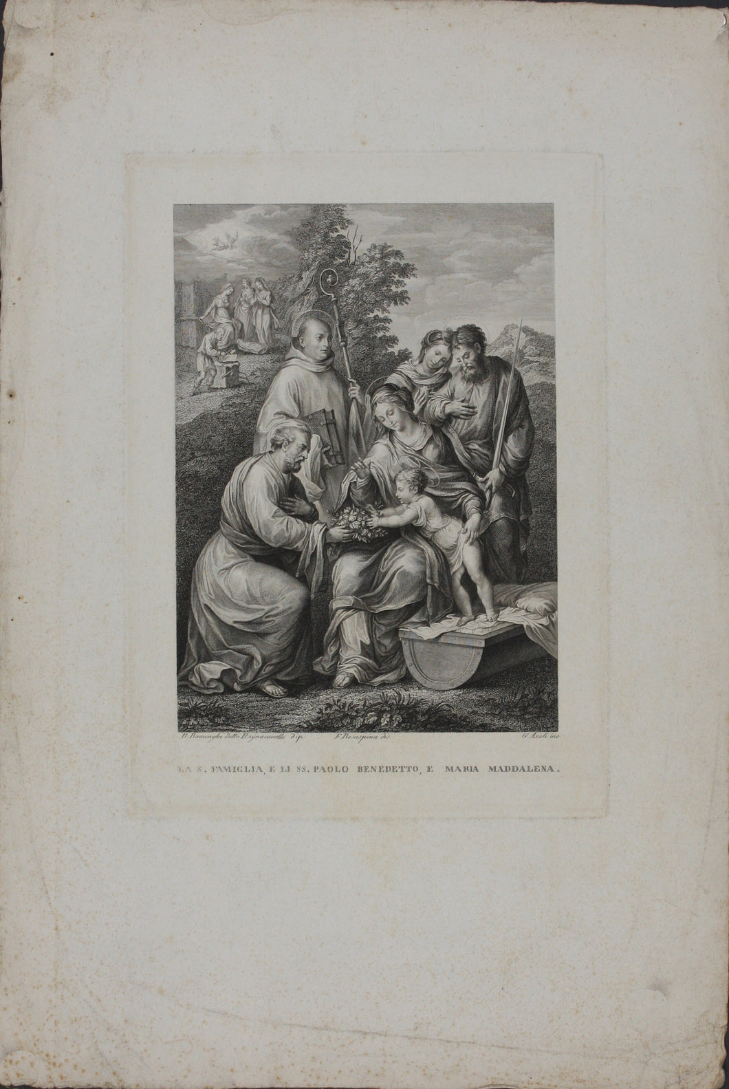 Bartolomeo Ramenghi, after. Francesco Rosaspina, after. Holy Family with Saints. Etching by Giuseppe Asioli. 1830.