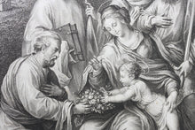 Load image into Gallery viewer, Bartolomeo Ramenghi, after. Francesco Rosaspina, after. Holy Family with Saints. Etching by Giuseppe Asioli. 1830.

