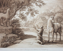 Load image into Gallery viewer, Claude Lorrain, after. A Landscape with St. Eustace. Etching by Richard Earlom. 1802.
