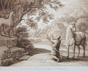 Claude Lorrain, after. A Landscape with St. Eustace. Etching by Richard Earlom. 1802.