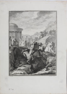 Benjamin Samuel Bolomey, after. Voluntary devotion of Curtius. Engraving by Pierre François Tardieu. c. 1791.