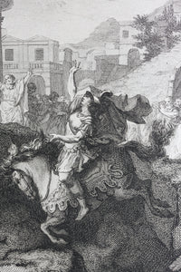 Benjamin Samuel Bolomey, after. Voluntary devotion of Curtius. Engraving by Pierre François Tardieu. c. 1791.