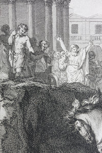 Benjamin Samuel Bolomey, after. Voluntary devotion of Curtius. Engraving by Pierre François Tardieu. c. 1791.