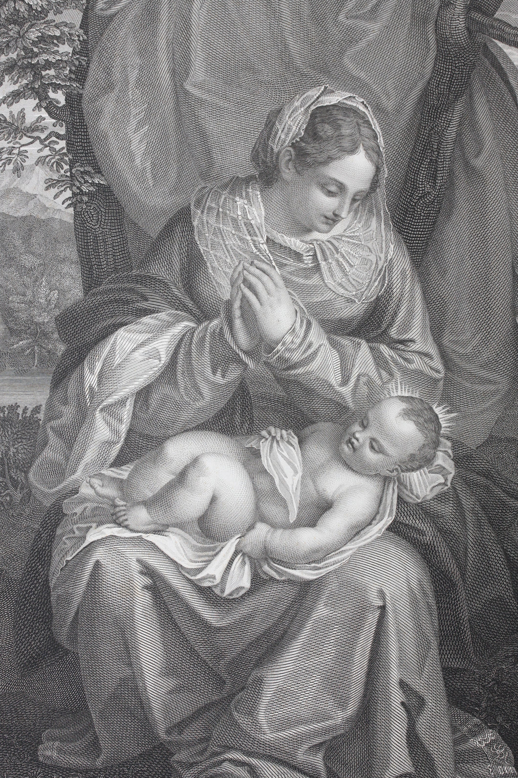 Titian, after. Mater Salvatoris. Engraving by Aronne Mauri.