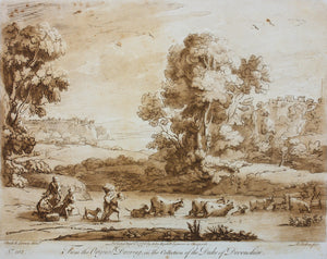 Claude Lorrain, after. A Landscape, with Cattle passing a Ford. Etching by Richard Earlom. 1775.