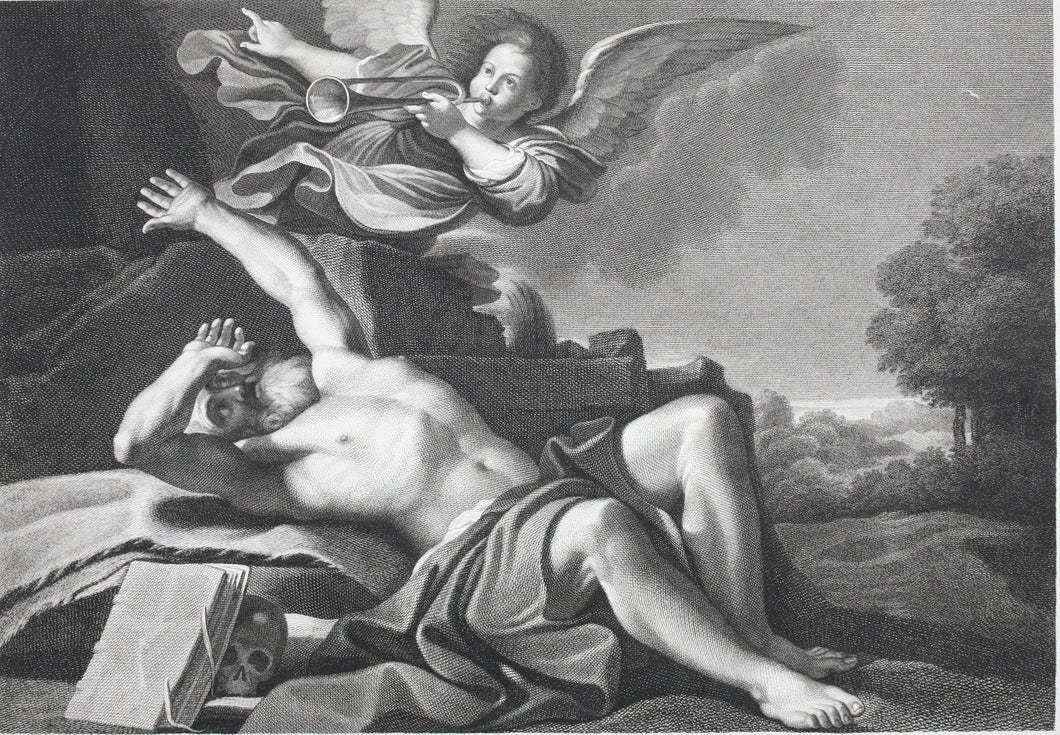 Guercino, after. Vision of St Jerome. Engraving by Bernard Antoine Nicollet. ca. 1800-1807