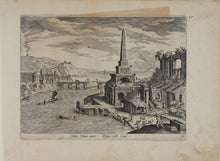 Load image into Gallery viewer, Hendrick van Cleve, after. Landscape with obelisk. Engraving by Adriaen Collaert. 1587
