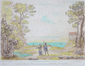 Claude Lorrain, after. The Cumaean Sibyl conducting Aeneas to the infernal Shades. Etching by Richard Earlom. Hand-colored. 1777.