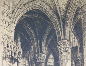 Charles Pinet. Interior of the Chartres Cathedral. Etching. 1920th.