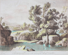 Load image into Gallery viewer, Claude Lorrain, after. A View of a mountainous and rocky Country. Etching by Richard Earlom. Hand-colored. 1775.
