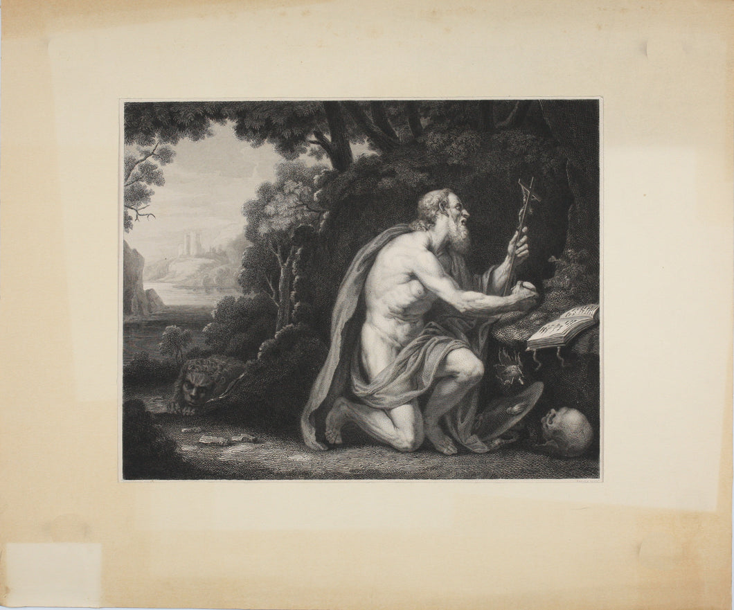 Domenichino, after. Saint Jerome. Engraving by Jean Marie Leroux. 1839-1847.
