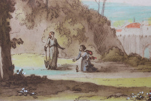 Claude Lorrain, after. Christ and Mary Magdalene. Etching by Richard Earlom. Hand-colored. 1777.