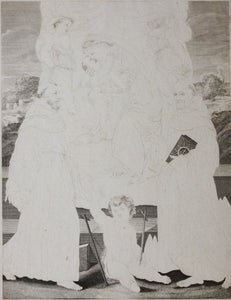 Innocenzo Da Imola, after. [Francesco Rosaspina, after]. Enthroned Madonna and Child, and saints Michael, Peter, and Benedictus. Etching in the early intermediate state, artist's proof by Antonio Marchi. 1830.