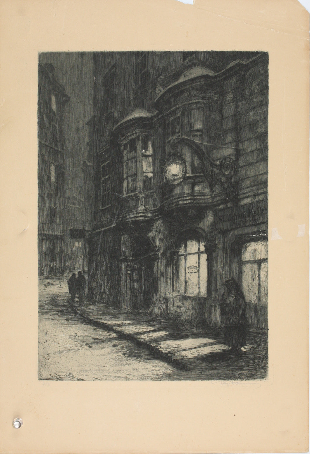 ﻿Luigi Kasimir. Weinstube St. Urbani Keller. Etching. Early XX Century.