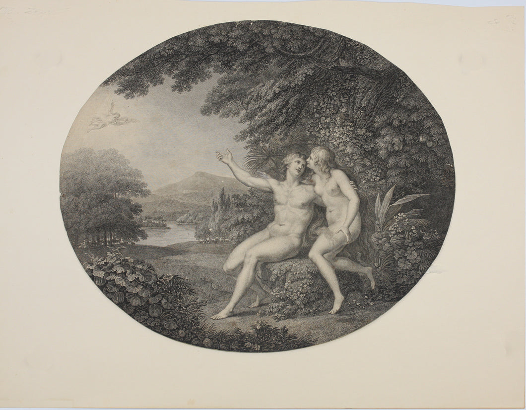 Giovanni Battista Cipriani, after. Adam and Eve in Paradise. Engraving by Francesco Bartolozzi. 1790.
